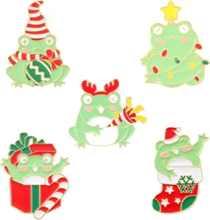 5 Pieces Cute Christmas Frog Enamel Pins Cartoon Animal Enamel Brooch Pins Set Fruit Strawberry Enamel Pins for Clothes Backpacks Bags Hats Decoration