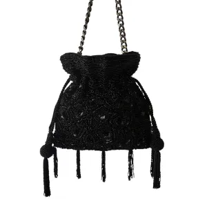 Adora By Ankita Black Floral Sequins Cut Dana Bag