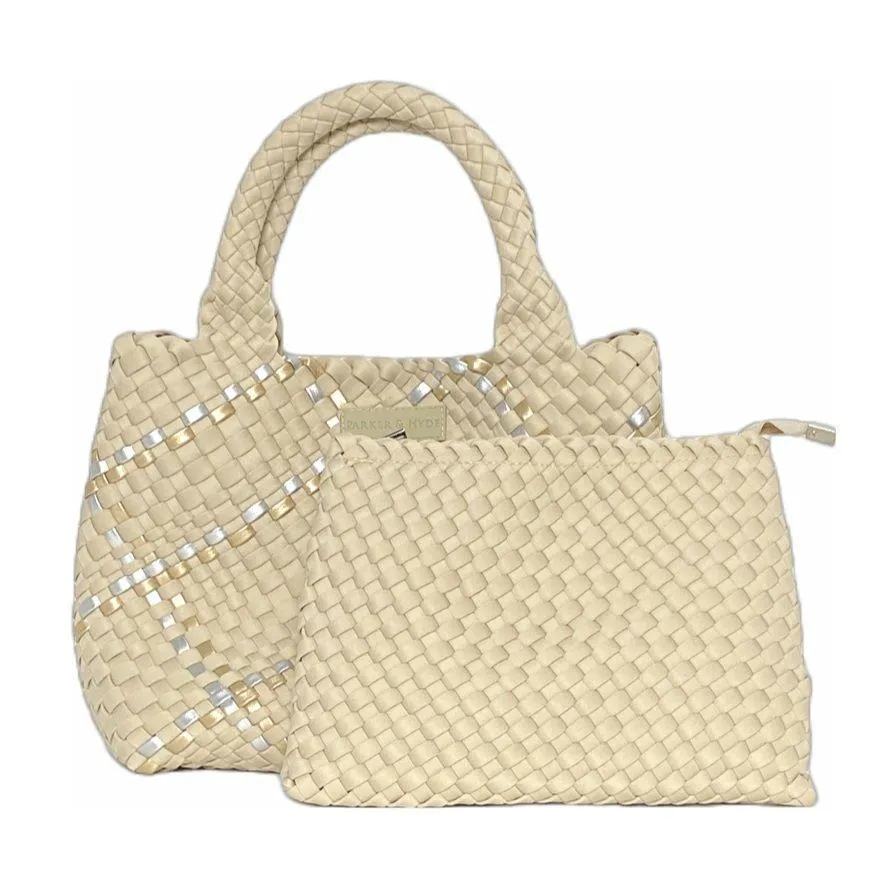 Beige Metallic Classic Woven Tote