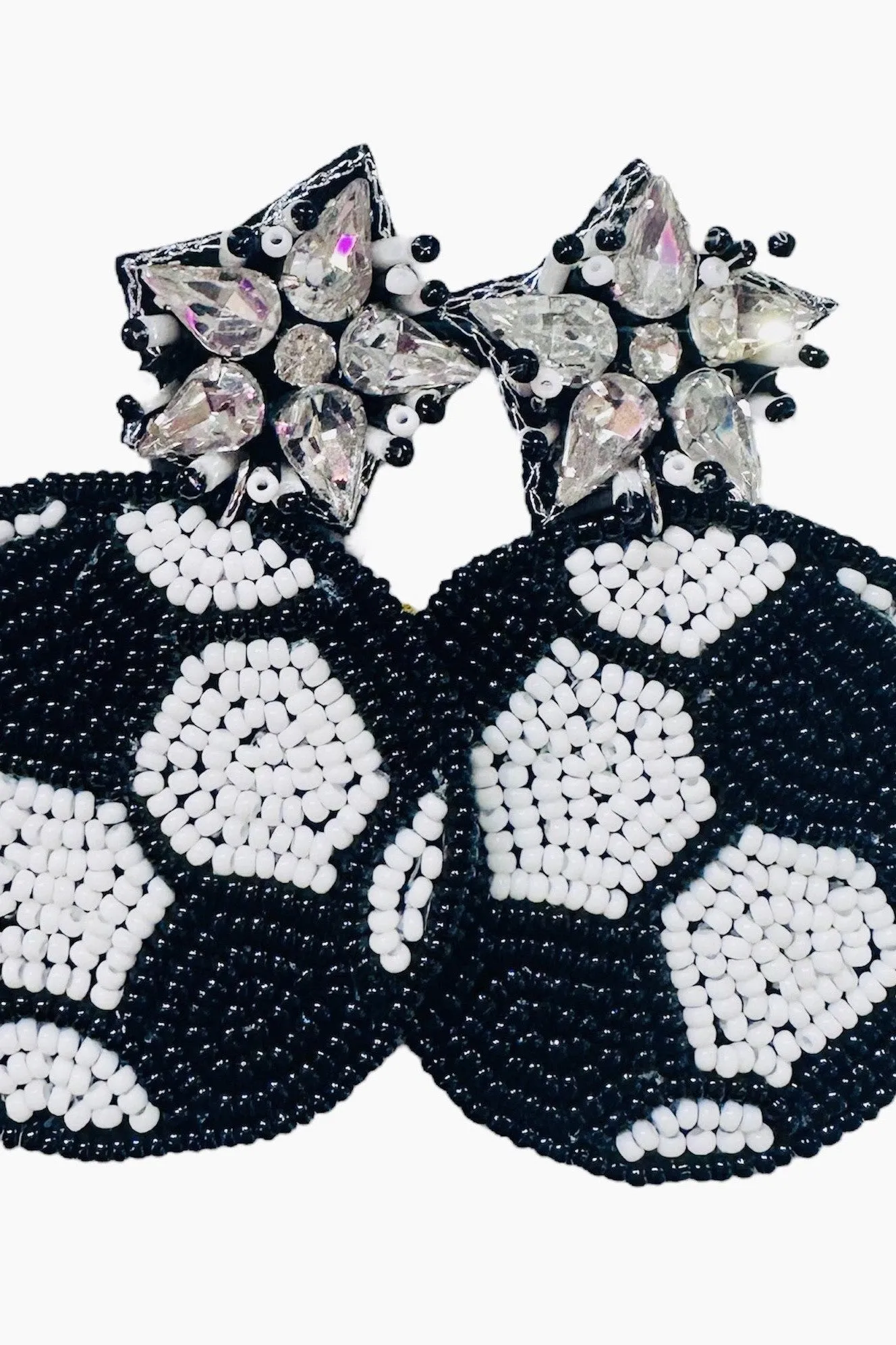 Camel Threads Seed Bead Rhinestone Soccer Earrings