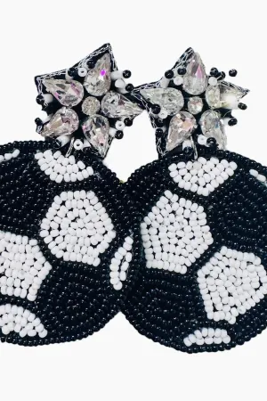 Camel Threads Seed Bead Rhinestone Soccer Earrings