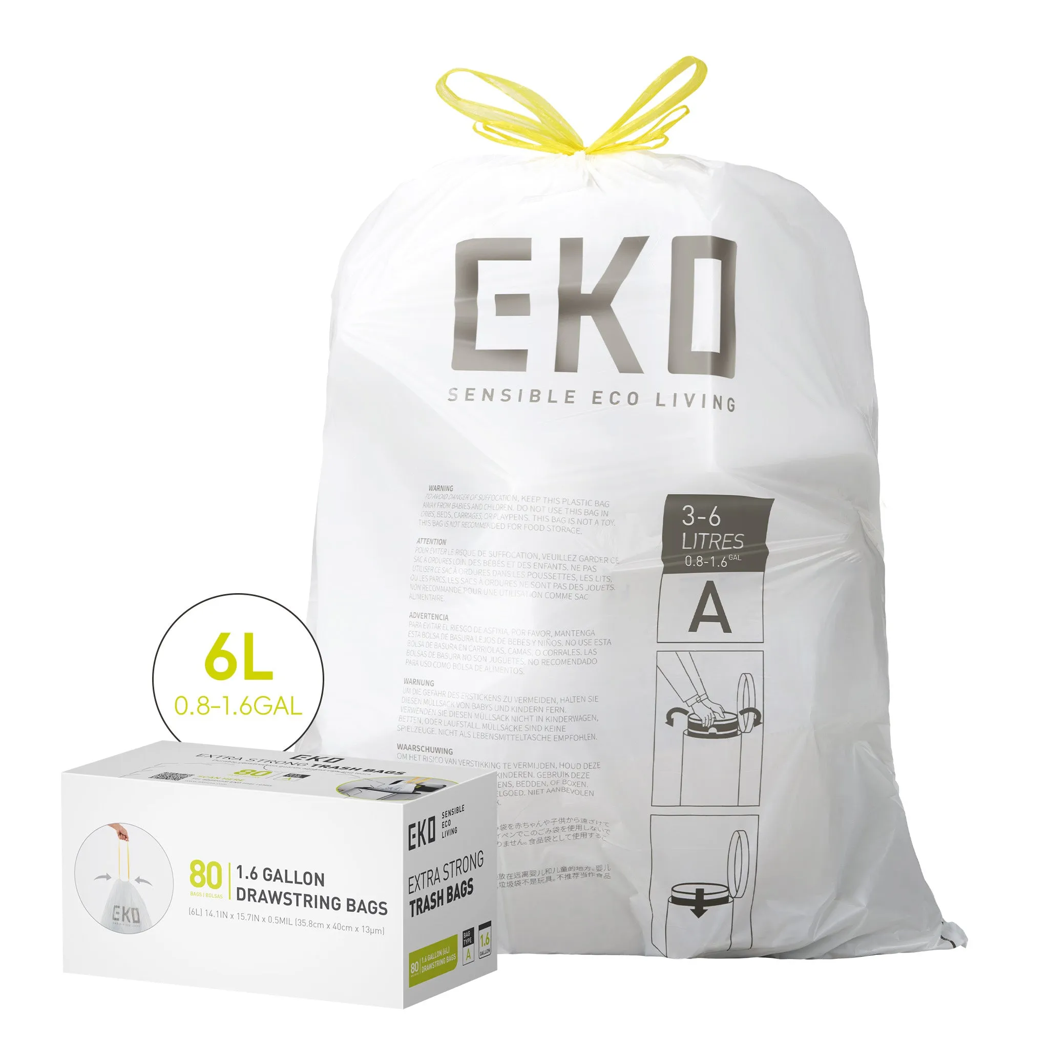 Code A - 1.6 Gallon Easy-Dispense Roll Trash Bag - 80 Count (3-6L)