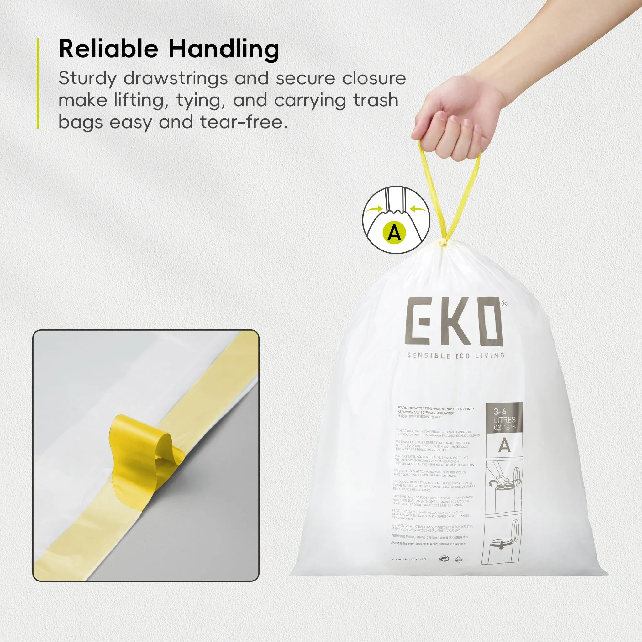 Code A - 1.6 Gallon Easy-Dispense Roll Trash Bag - 80 Count (3-6L)