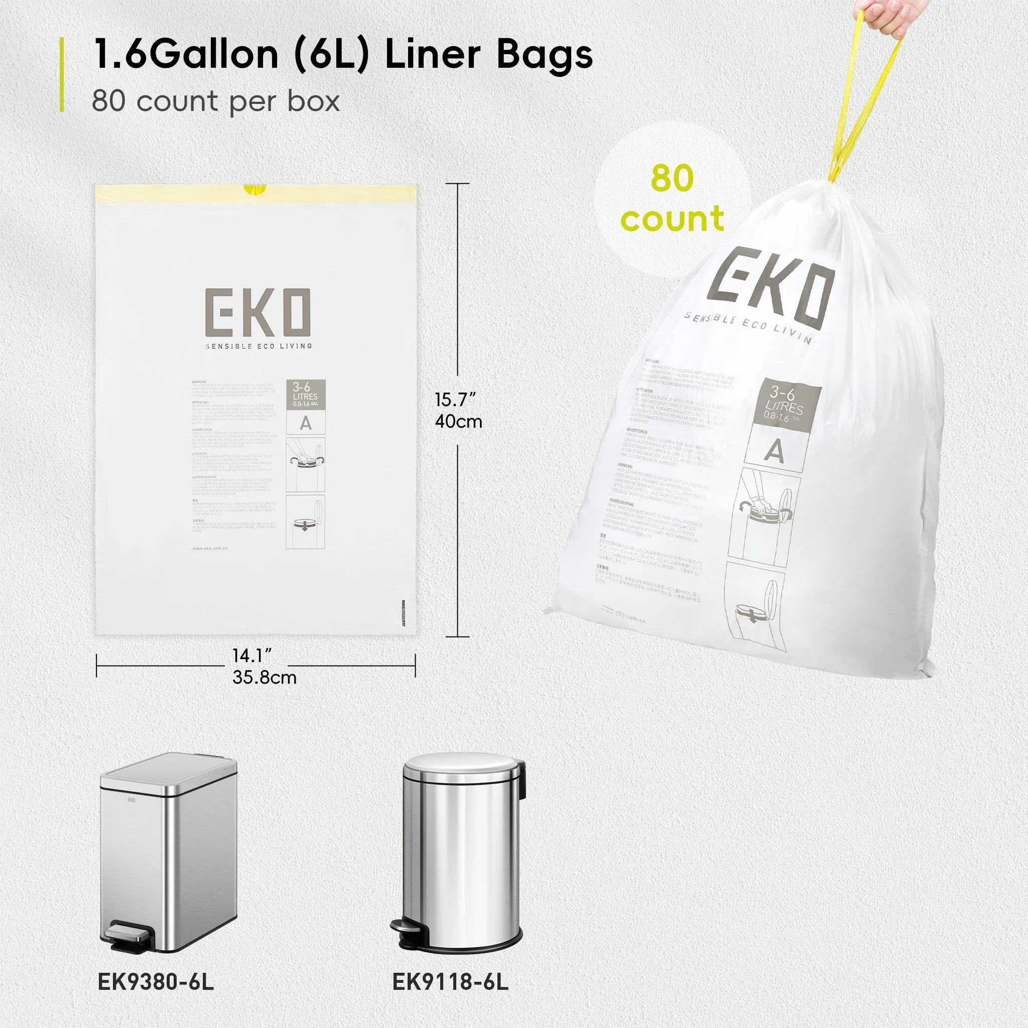 Code A - 1.6 Gallon Easy-Dispense Roll Trash Bag - 80 Count (3-6L)