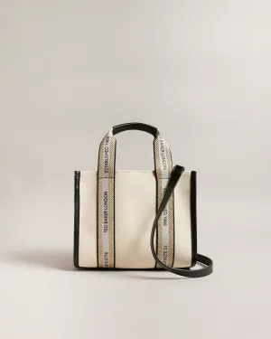 Georjea Branded Webbing Canvas Small Tote Ecru
