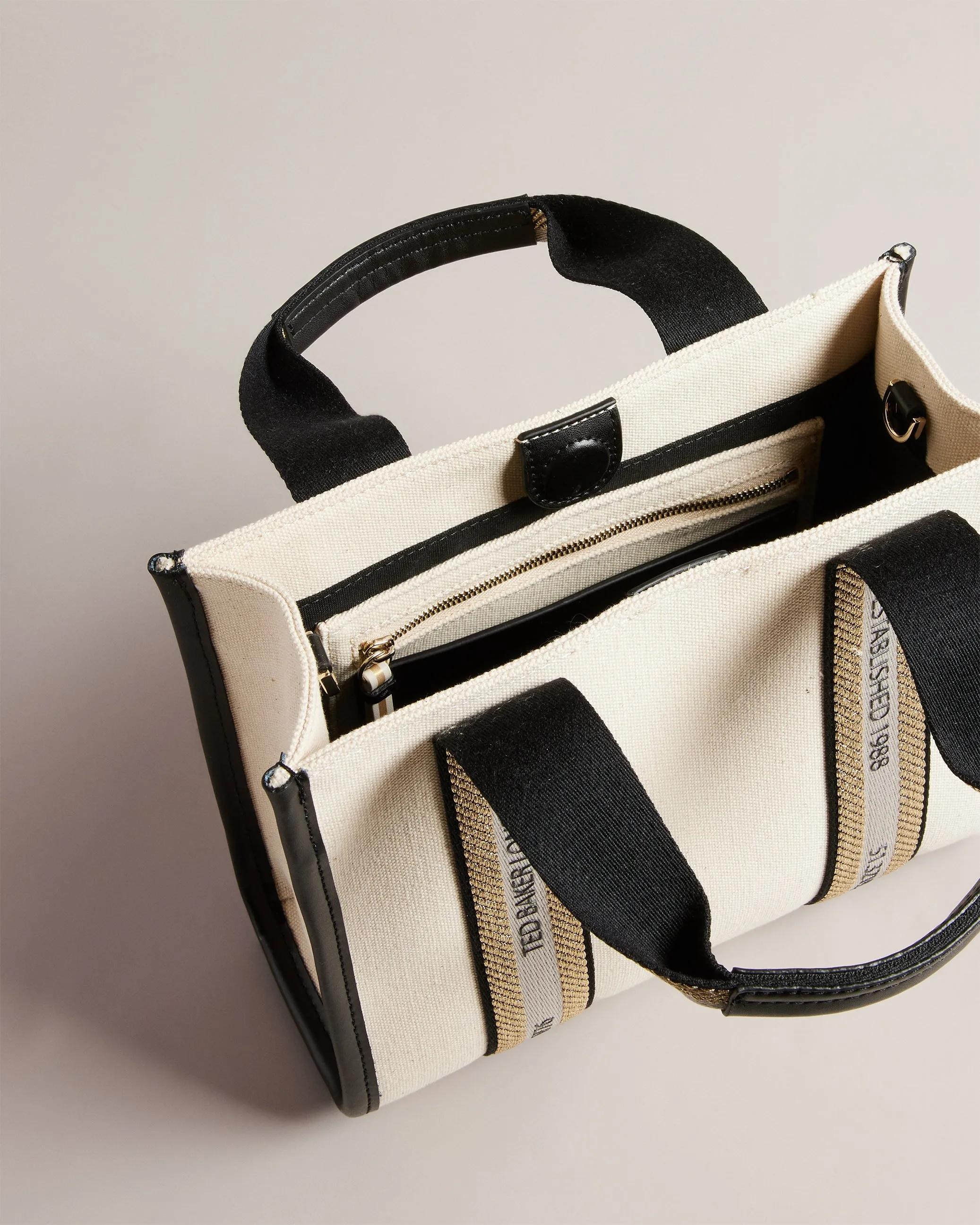 Georjea Branded Webbing Canvas Small Tote Ecru