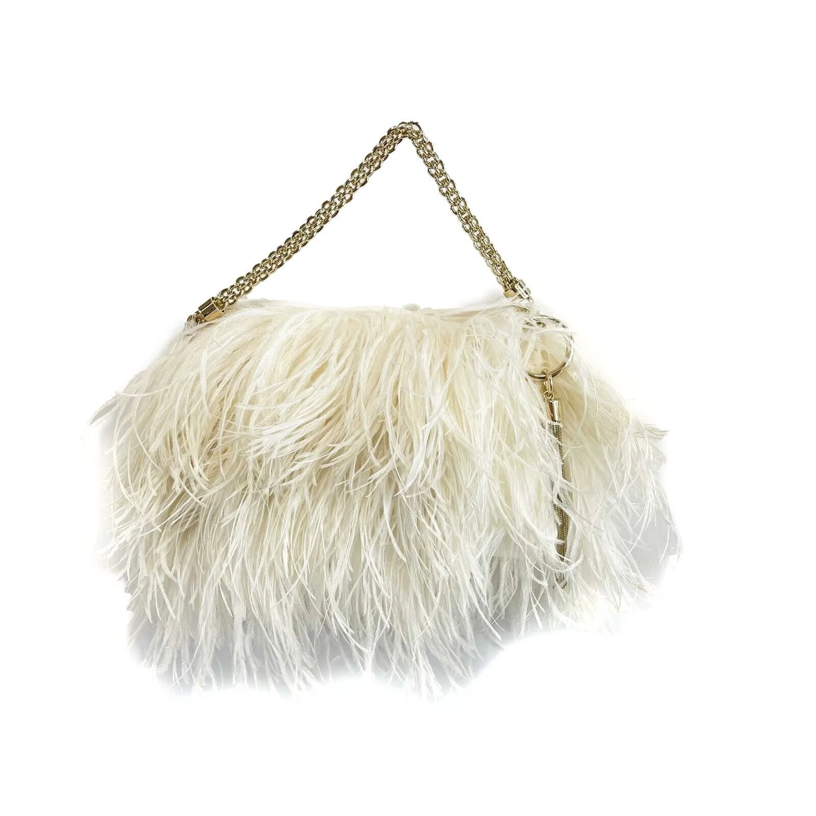 Jimmy Choo Ostrich Feather Callie Tasseled Clutch Cream