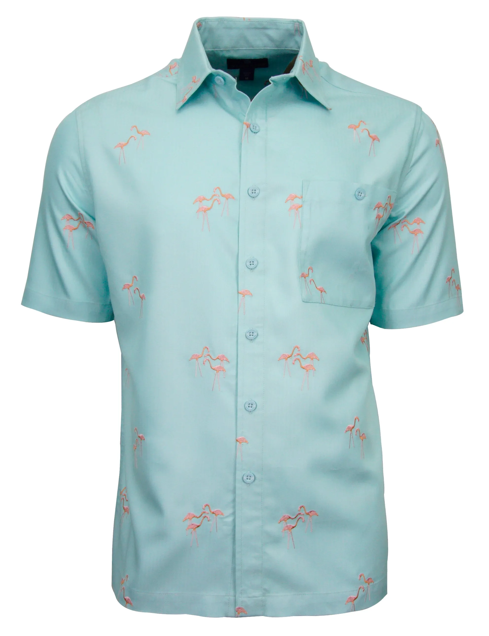 Men's Hawaiian Embroidery Shirt - Flamingo Life