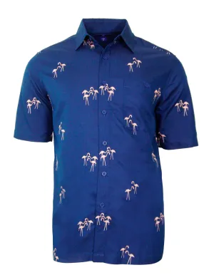 Men's Hawaiian Embroidery Shirt - Flamingo Life