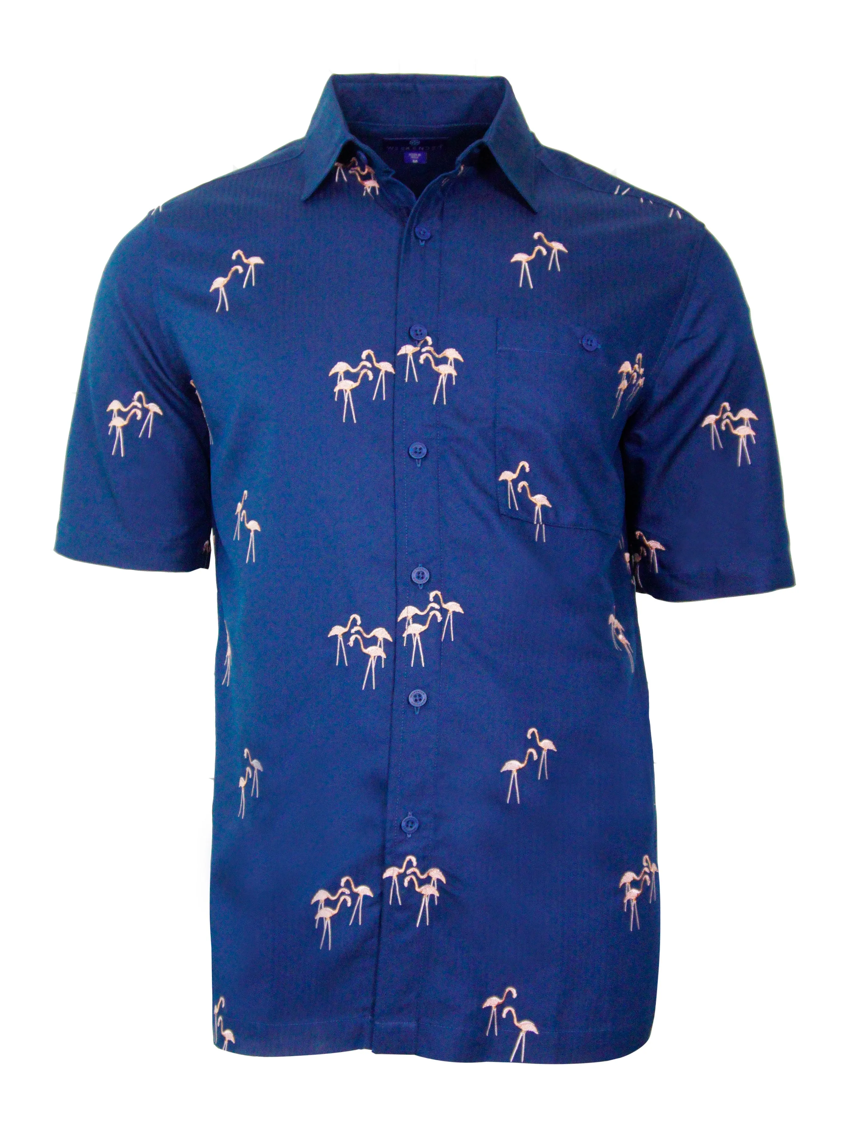 Men's Hawaiian Embroidery Shirt - Flamingo Life
