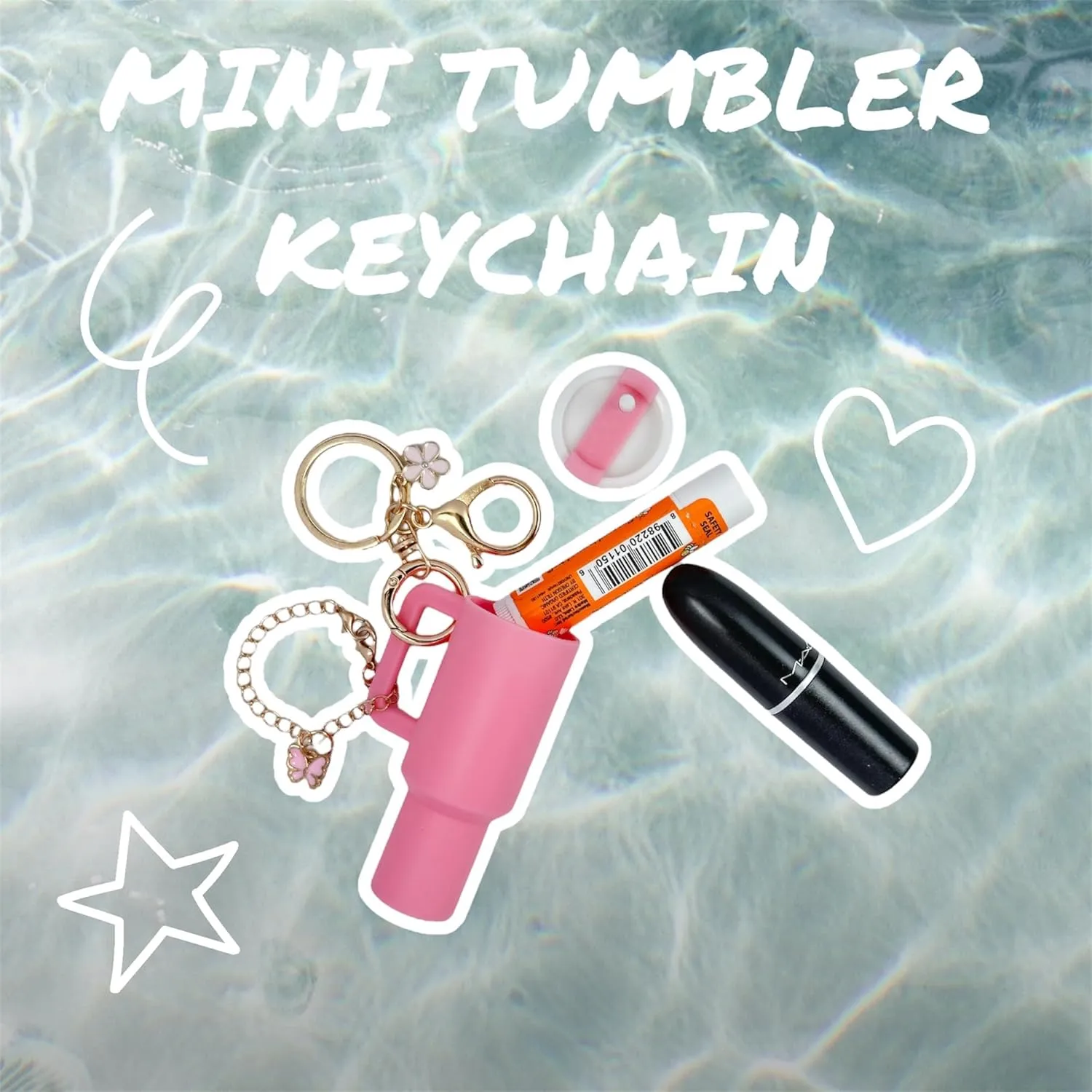 Mini Tumbler Keychain Accessories for Stanley Cup, 2 Way Cute Charms Chapstick Lip Balm Holder for Women Purse Handbag