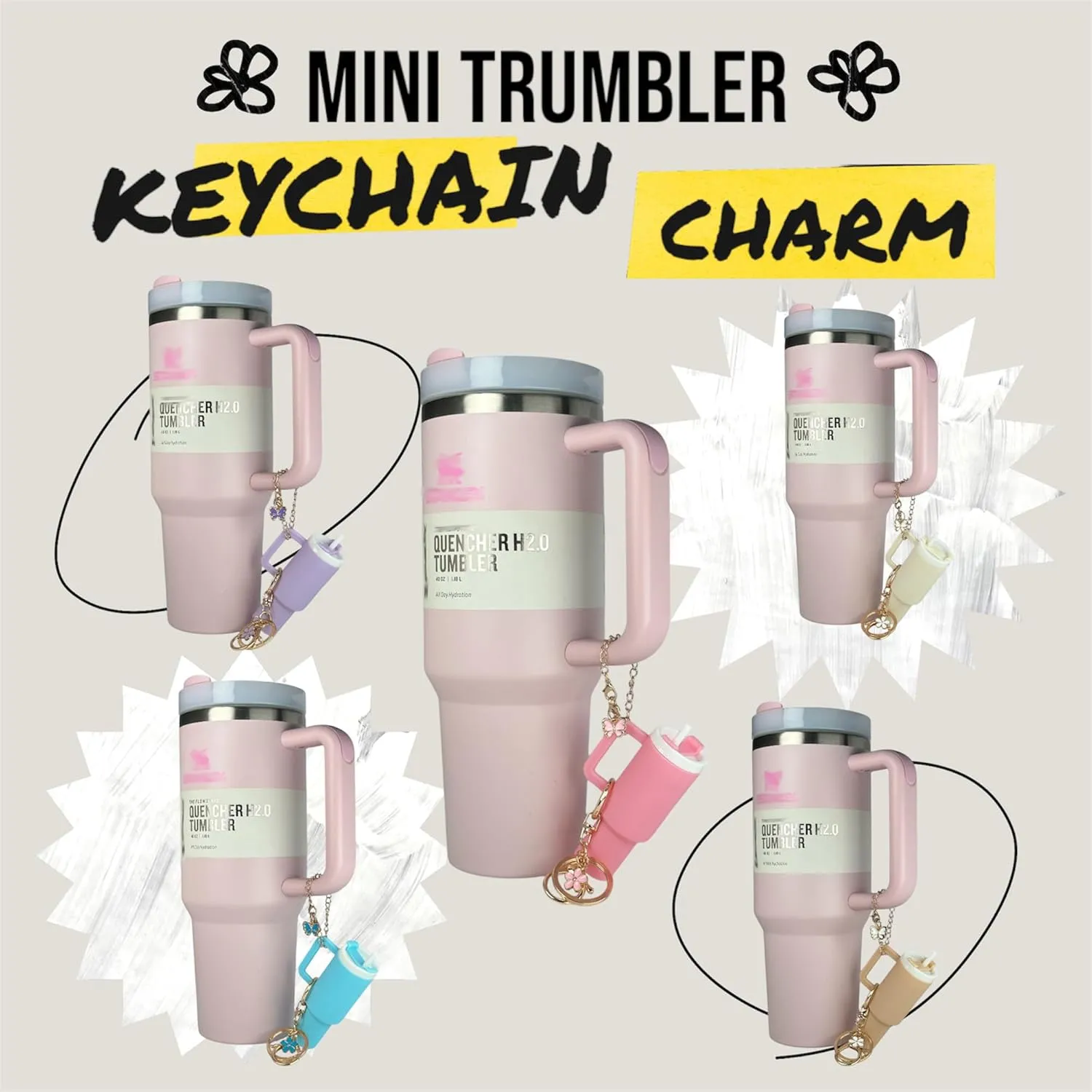 Mini Tumbler Keychain Accessories for Stanley Cup, 2 Way Cute Charms Chapstick Lip Balm Holder for Women Purse Handbag