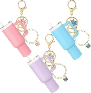Mini Tumbler Keychain Accessories for Stanley Cup, 2 Way Cute Charms Chapstick Lip Balm Holder for Women Purse Handbag