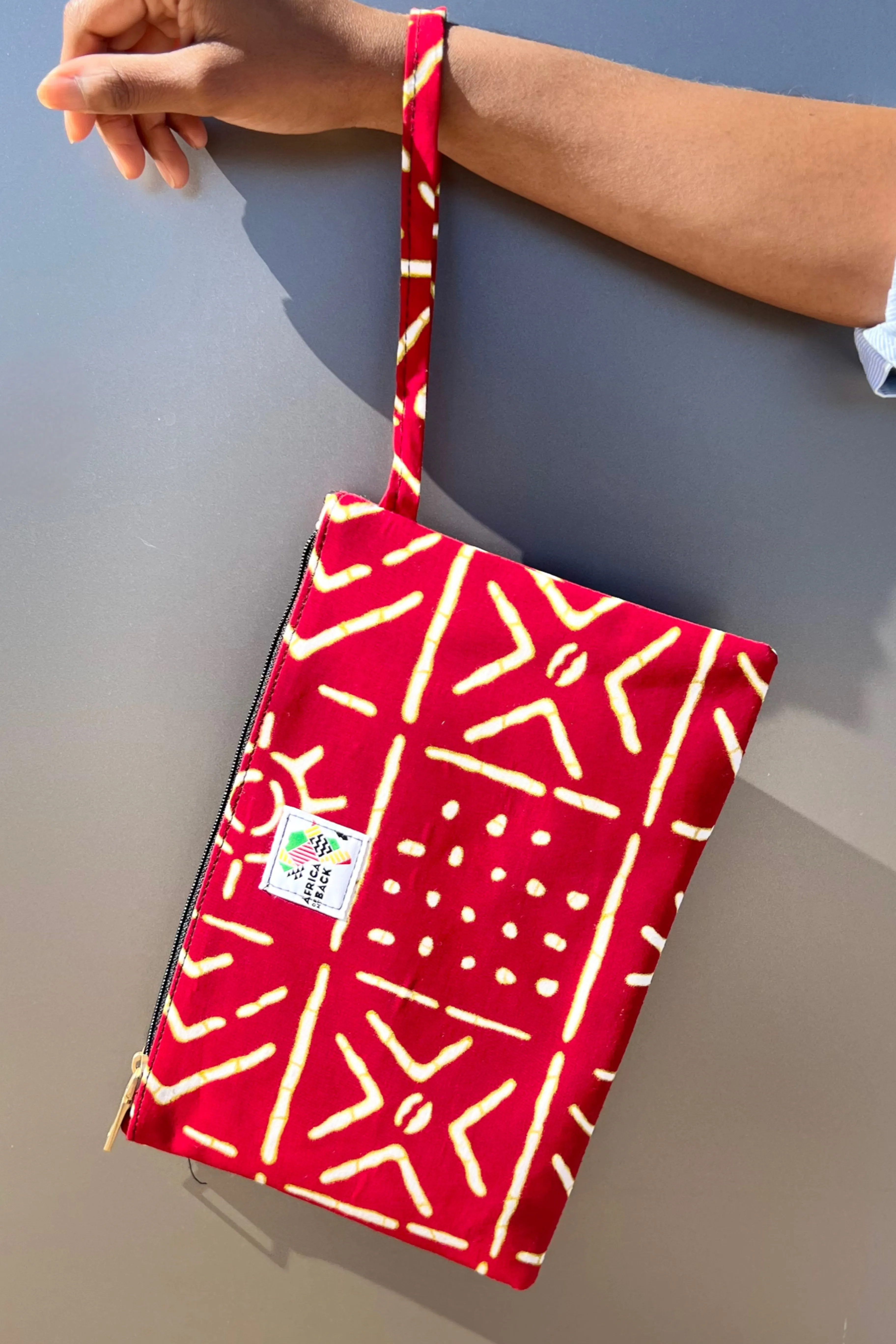 Red and Gold Mud Cloth Wristlet