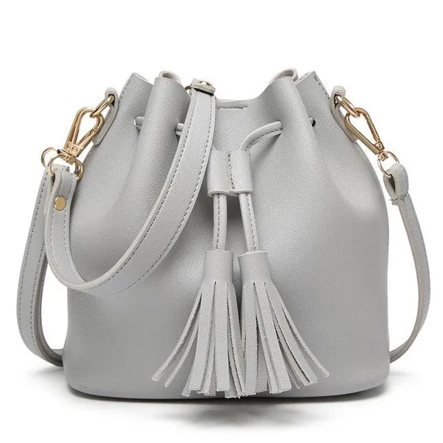 Xiniu Women Leather Drawstring crossbody bags for women 2017 luxury Tassels Bucket Bag bolsa feminina #5M