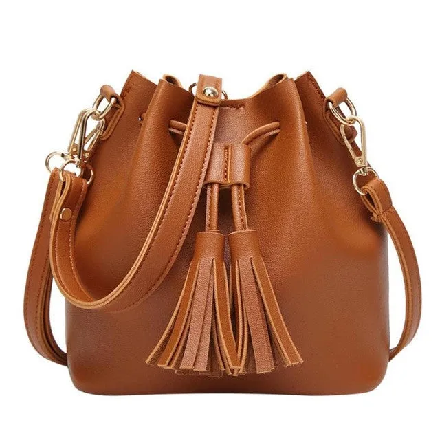 Xiniu Women Leather Drawstring crossbody bags for women 2017 luxury Tassels Bucket Bag bolsa feminina #5M